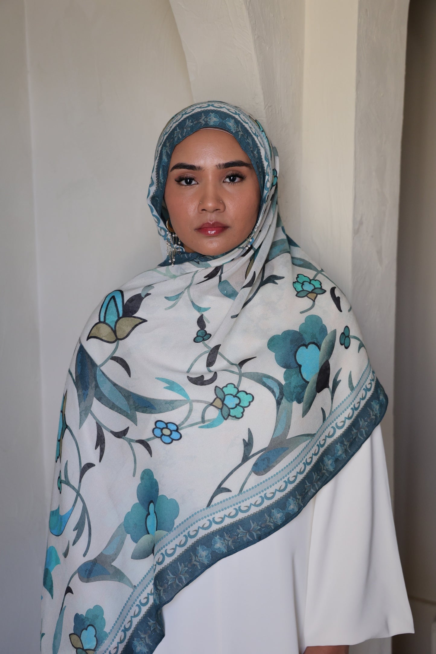 Teal Blooms Modal Hijab
