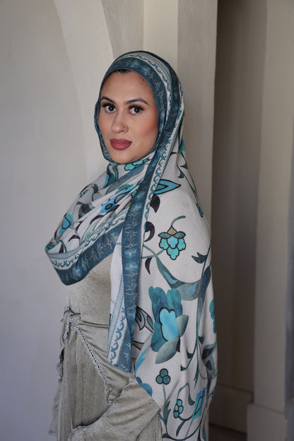 Teal Blooms Modal Hijab