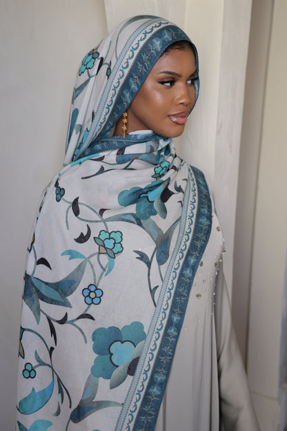 Teal Blooms Modal Hijab