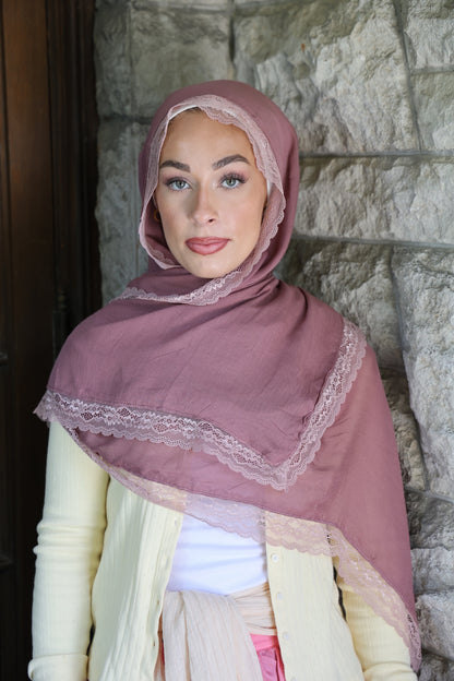 Dusky Rose Lace Modal Hijab