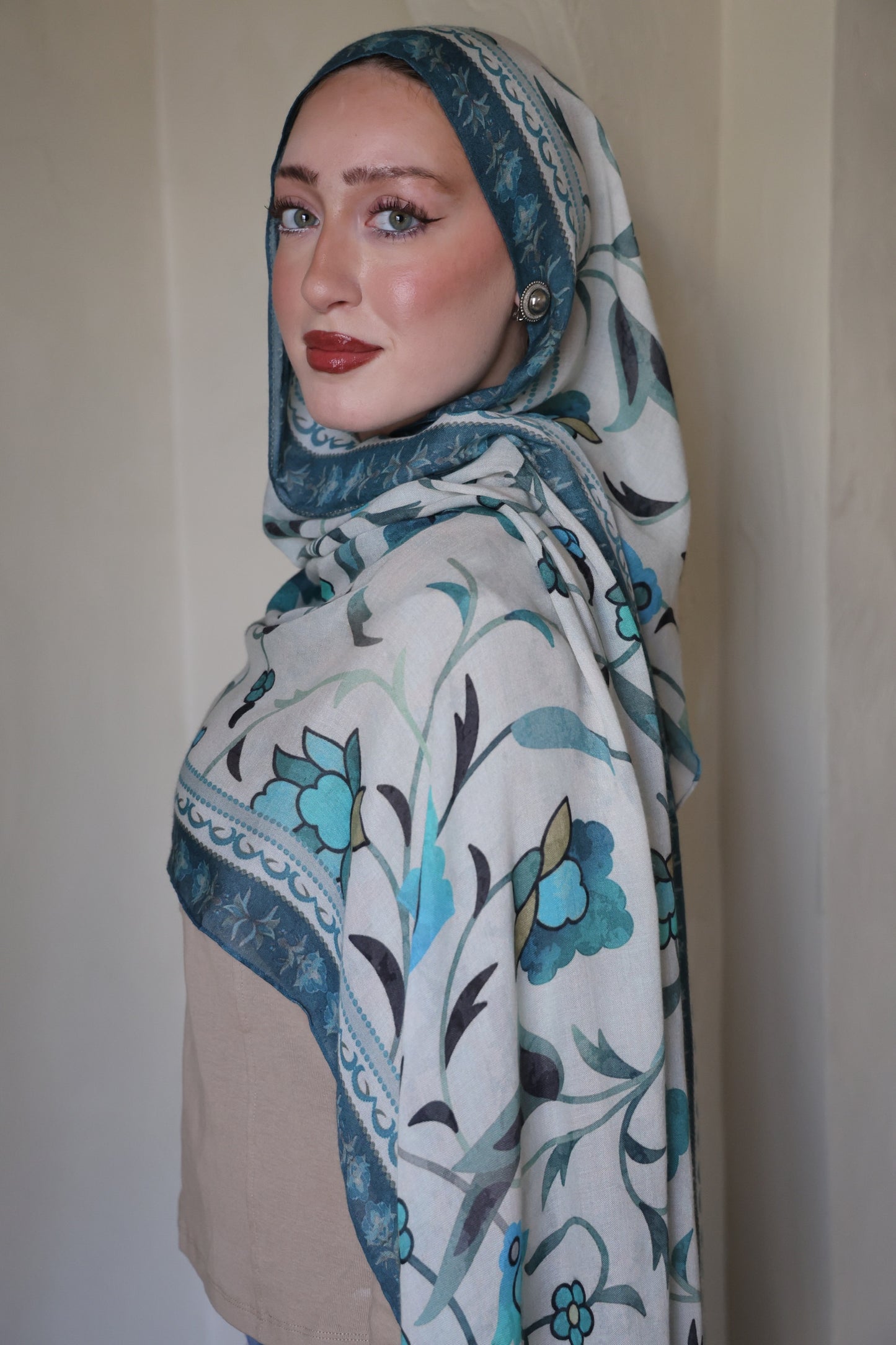 Teal Blooms Modal Hijab