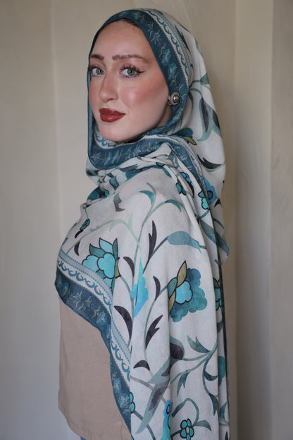 Teal Blooms Modal Hijab