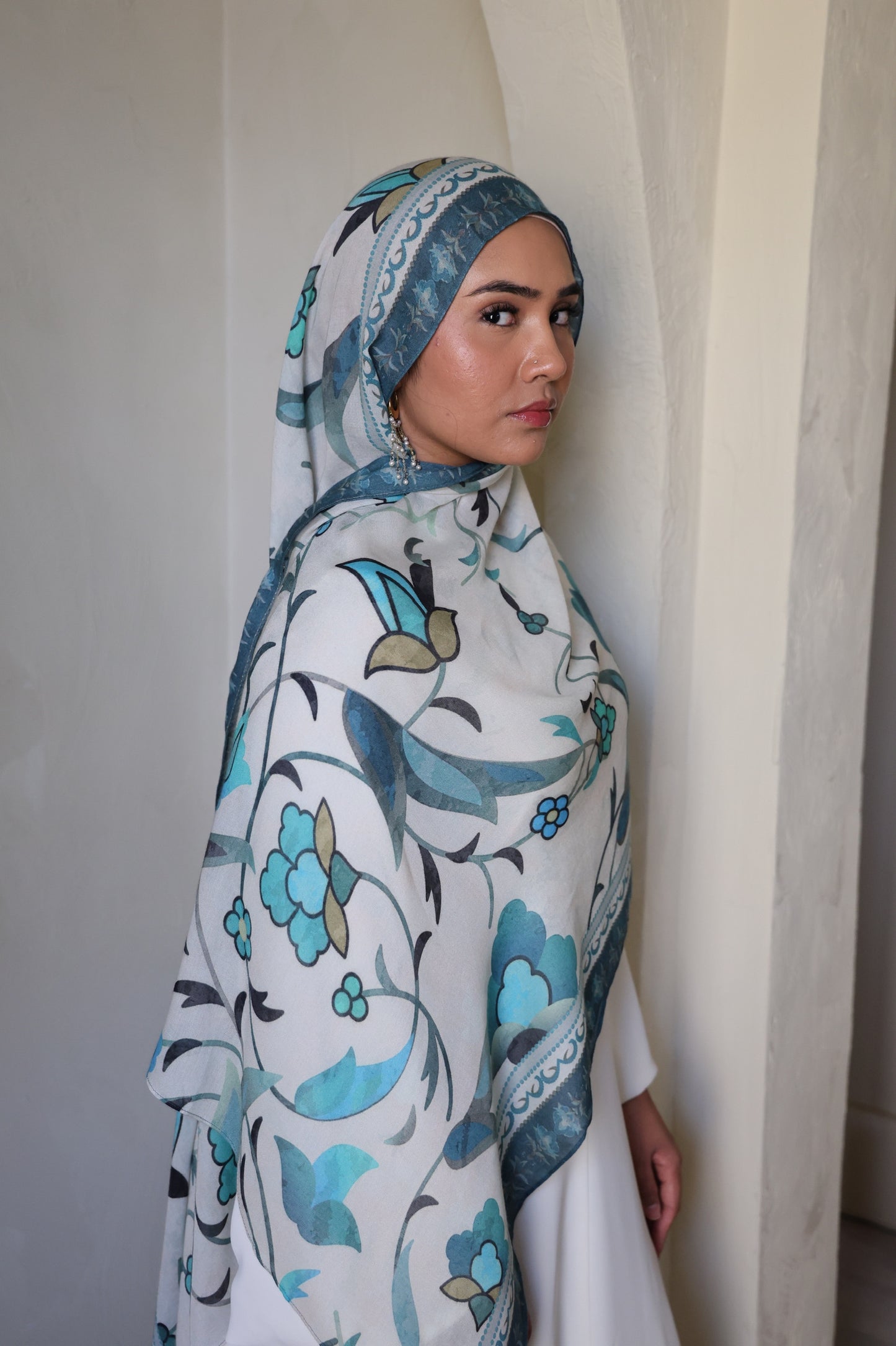 Teal Blooms Modal Hijab