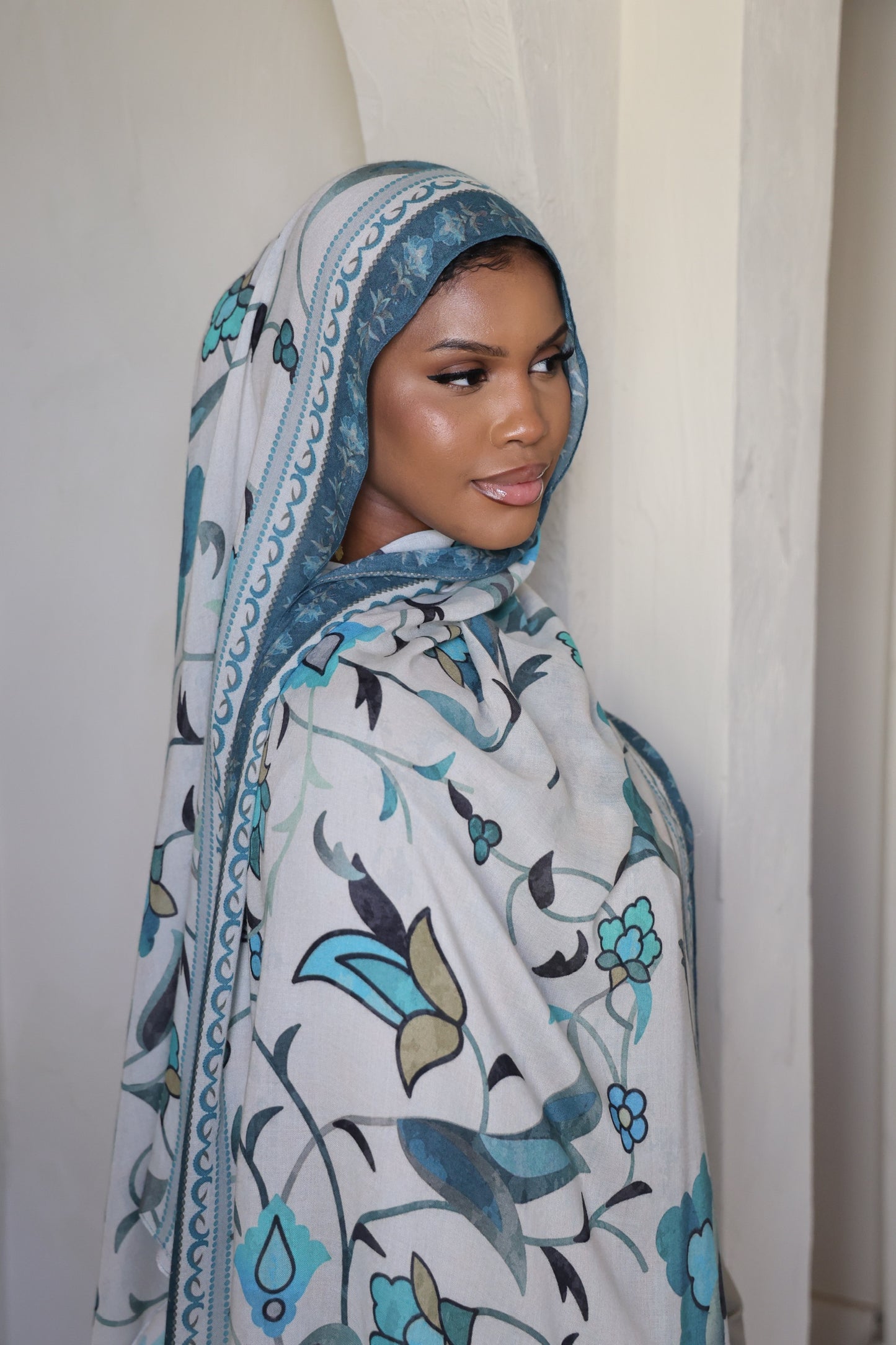 Teal Blooms Modal Hijab