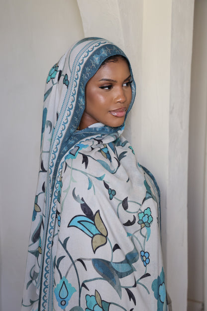 Teal Blooms Modal Hijab