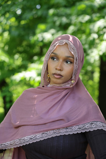 Dusky Rose Lace Modal Hijab