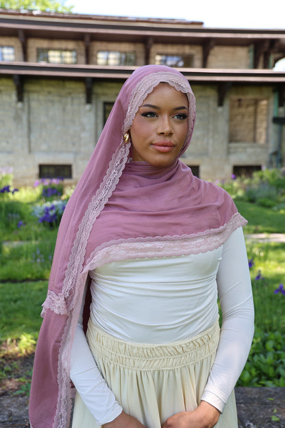 Dusky Rose Lace Modal Hijab