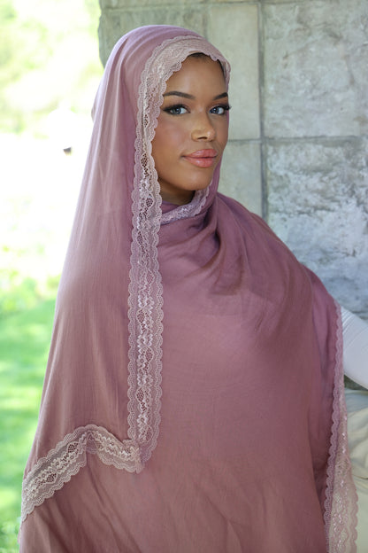 Dusky Rose Lace Modal Hijab