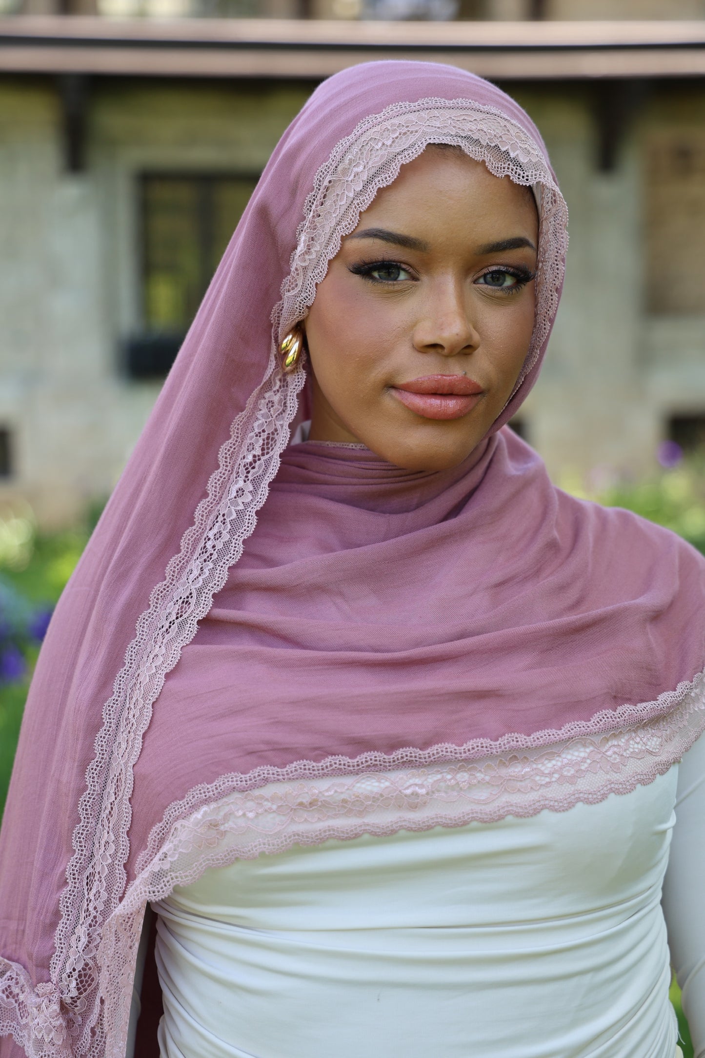 Dusky Rose Lace Modal Hijab