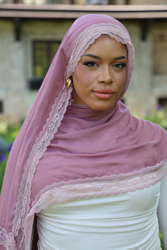 Dusky Rose Lace Modal Hijab
