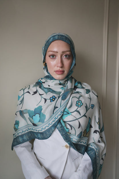 Teal Blooms Modal Hijab