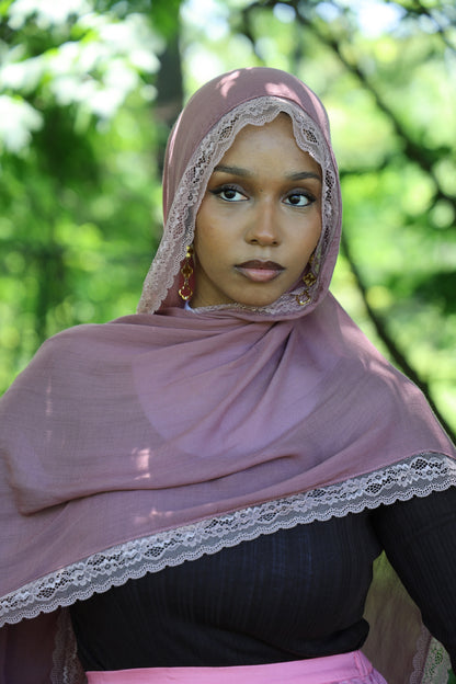 Dusky Rose Lace Modal Hijab