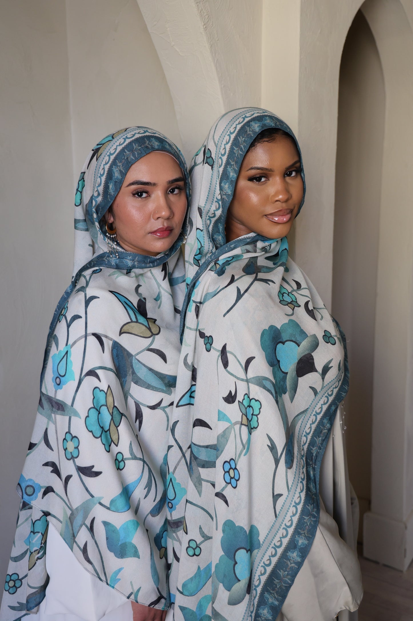 Teal Blooms Modal Hijab