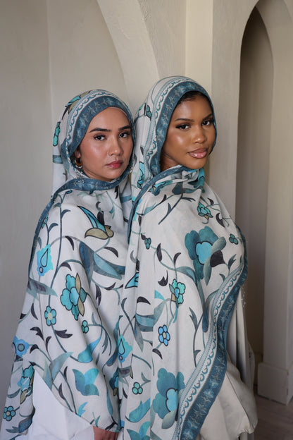 Teal Blooms Modal Hijab