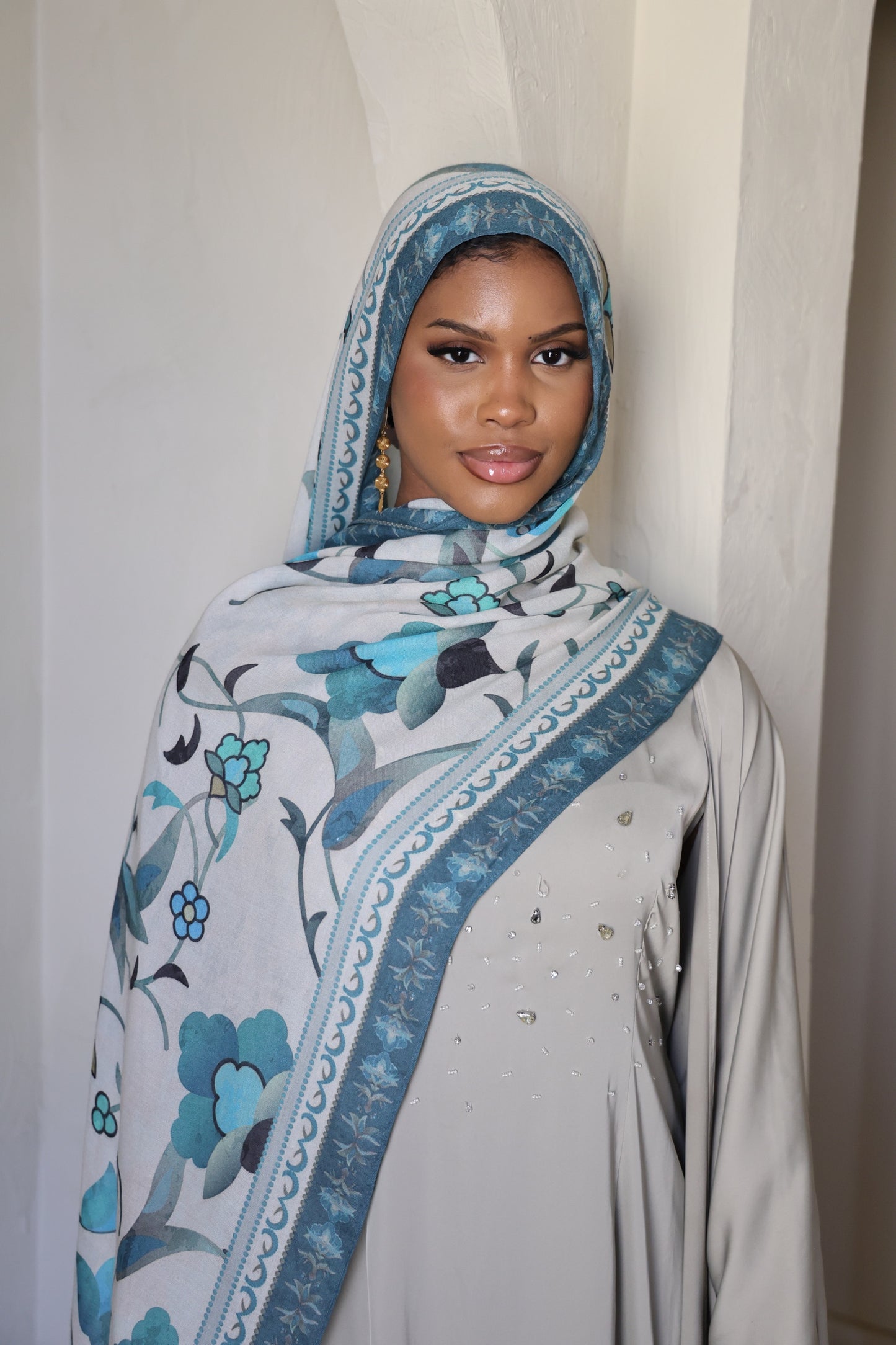 Teal Blooms Modal Hijab