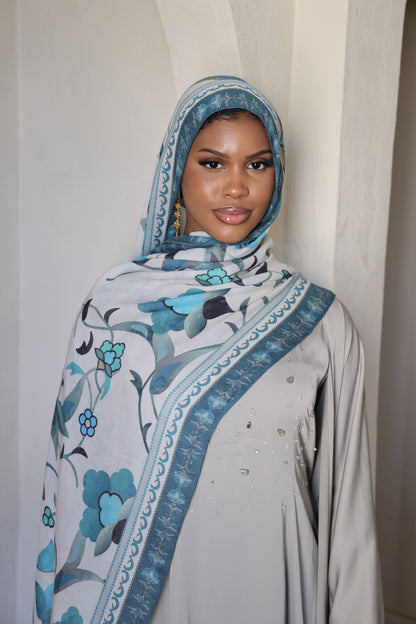Teal Blooms Modal Hijab