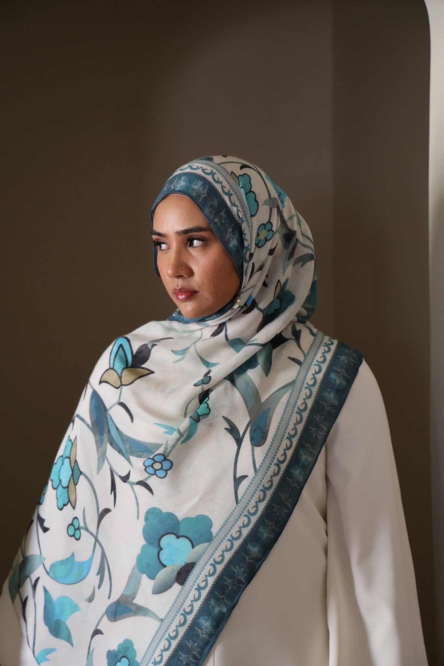 Teal Blooms Modal Hijab
